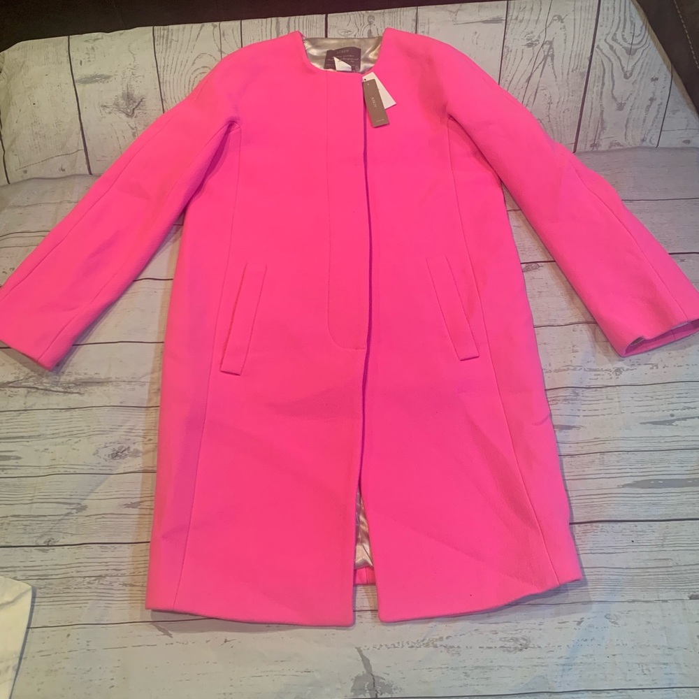 J Crew Wool Bend Hot Pink Italian Double Cloth Coat Size 0 -New